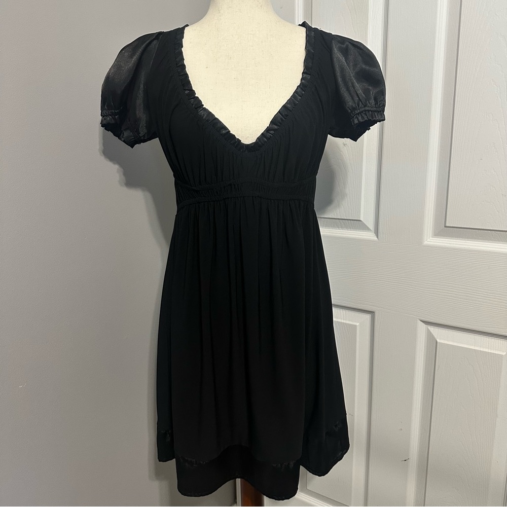 Y2K Black Satin Trimmed Babydoll Dark Academia Whimysgoth Dress